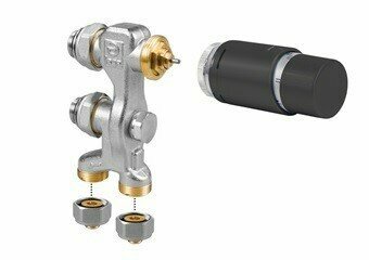 Jaga Pro aansluitset 12 2-pijps AB Zwart thermostaatknop VPE/Alu 2x 14 mm knelkoppeling
